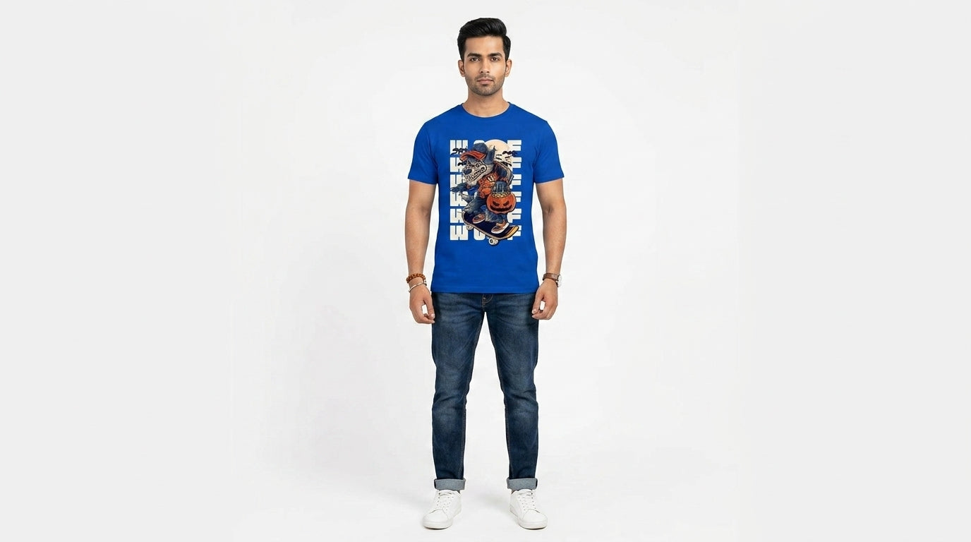 Wolf Graphic Printed Blue Tshirt