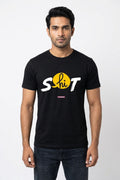S Says Hi to T in the Alphabet Series - Quirky Graphic T-Shirt Black Color