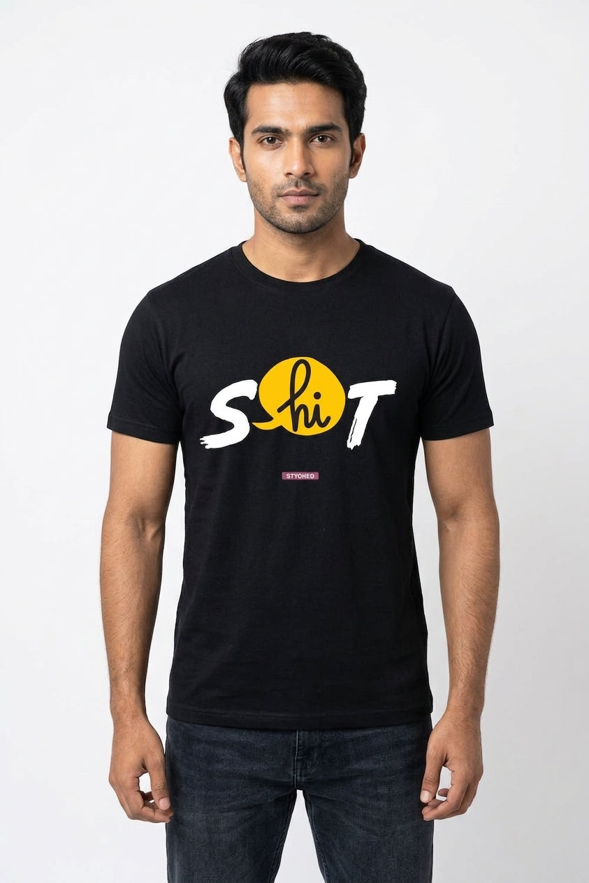S Says Hi to T in the Alphabet Series - Quirky Graphic T-Shirt Black Color