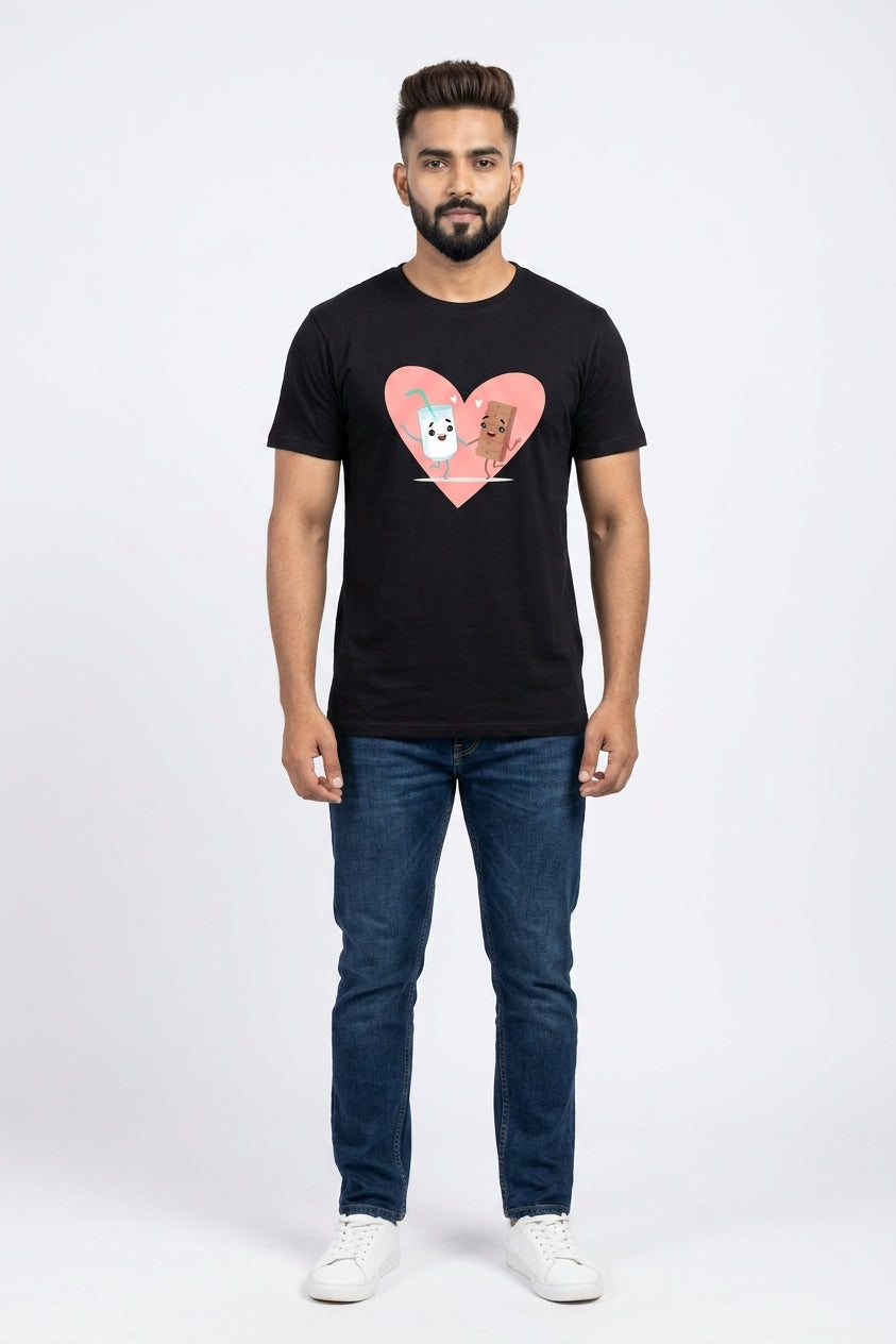 Milk And Cookie Graphic Printed Black Tshirt