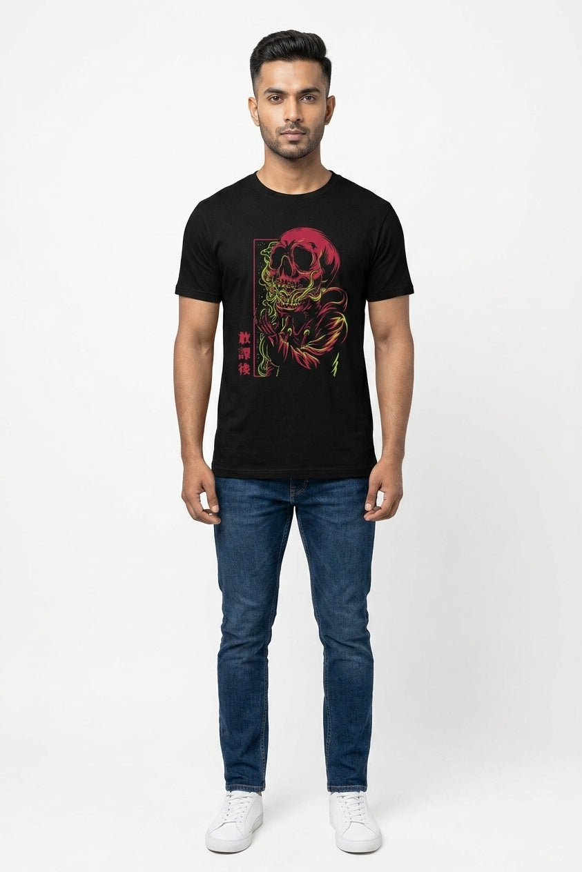 Flaming Skull Black Tee