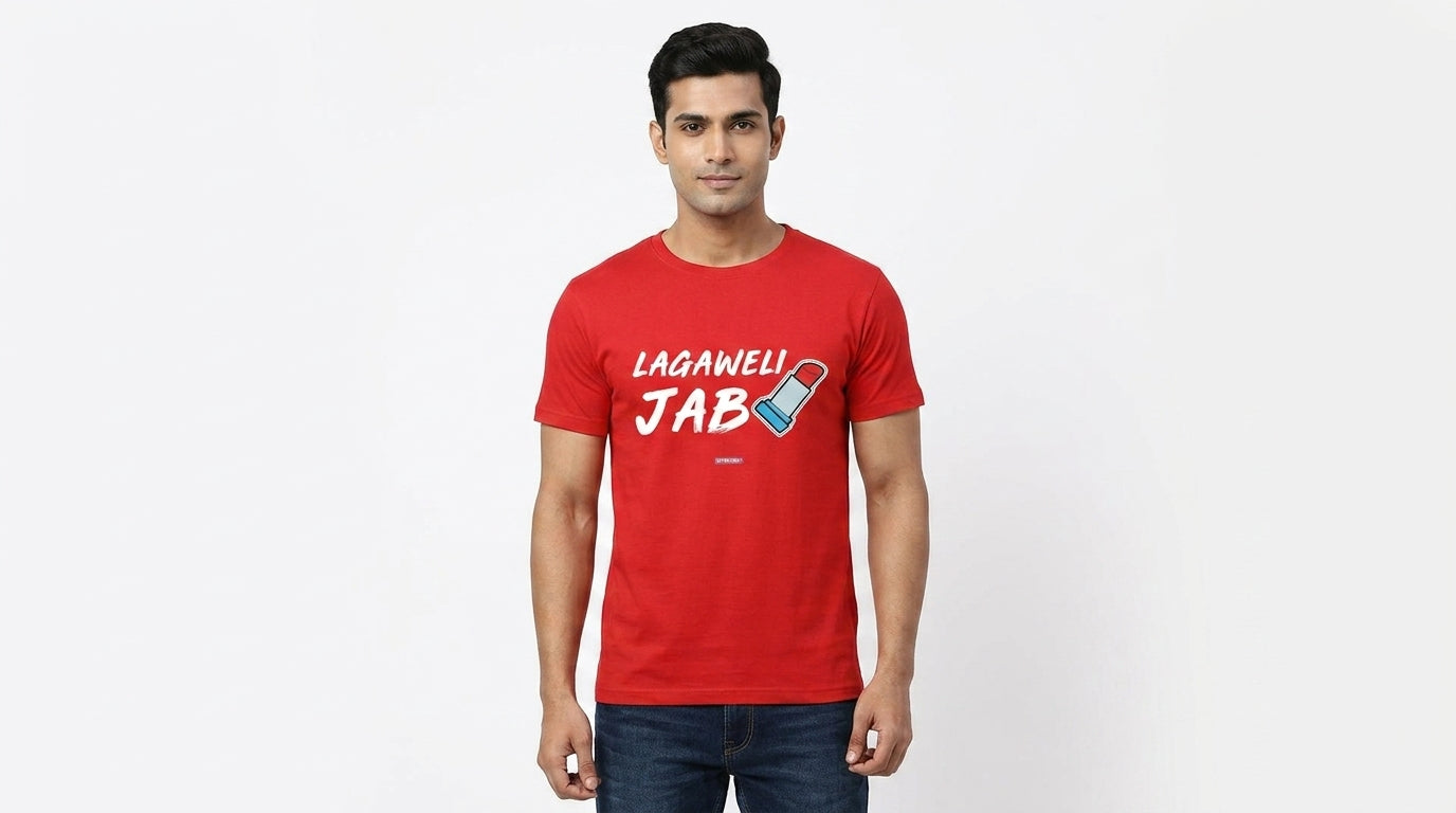 Lagaweli Jab Lipistick - Quirky Graphic T-Shirt Red Color