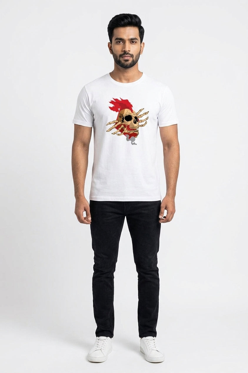 Skull Tear Graphic Printed White Tshirt