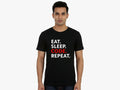 Eat Sleep Code Repeat - Casual Black Round Neck Cotton TShirt for Coders
