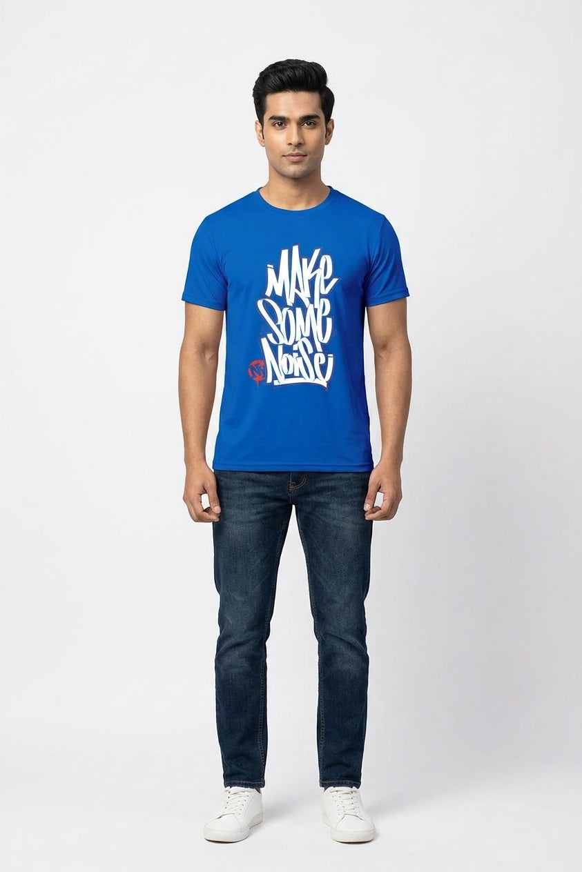 Make Some Noise Graphic Printed Blue Tshirt