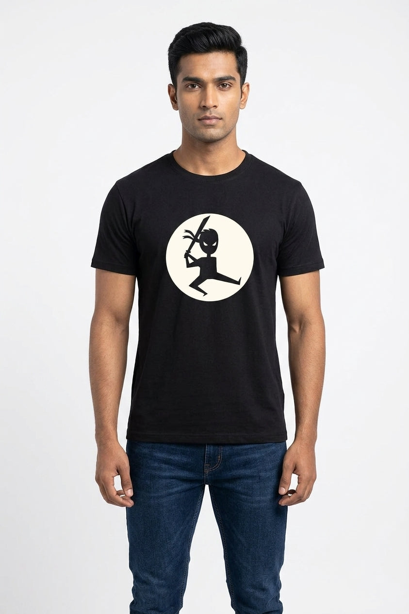 Ninja Warrior - Silhouette Black Printed Casual T-Shirt
