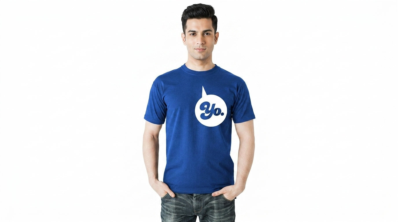 Yo! Message Bubble Printed towards one side of the chest - Blue Printed Casual T-Shirt