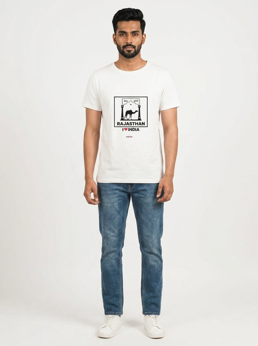 I Love Rajasthan - Styched in India Graphic T-Shirt White Color