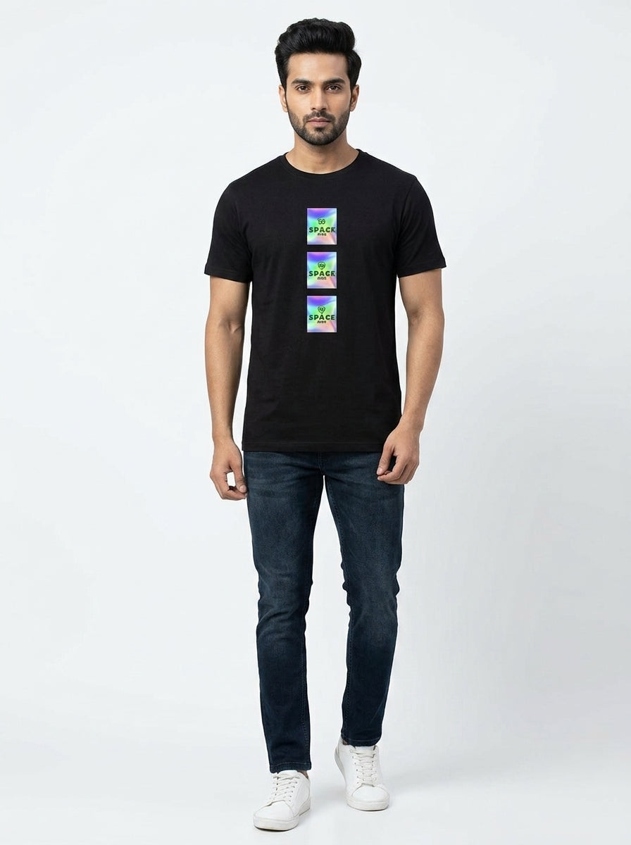 Space Graphic Printed Black Tshirt