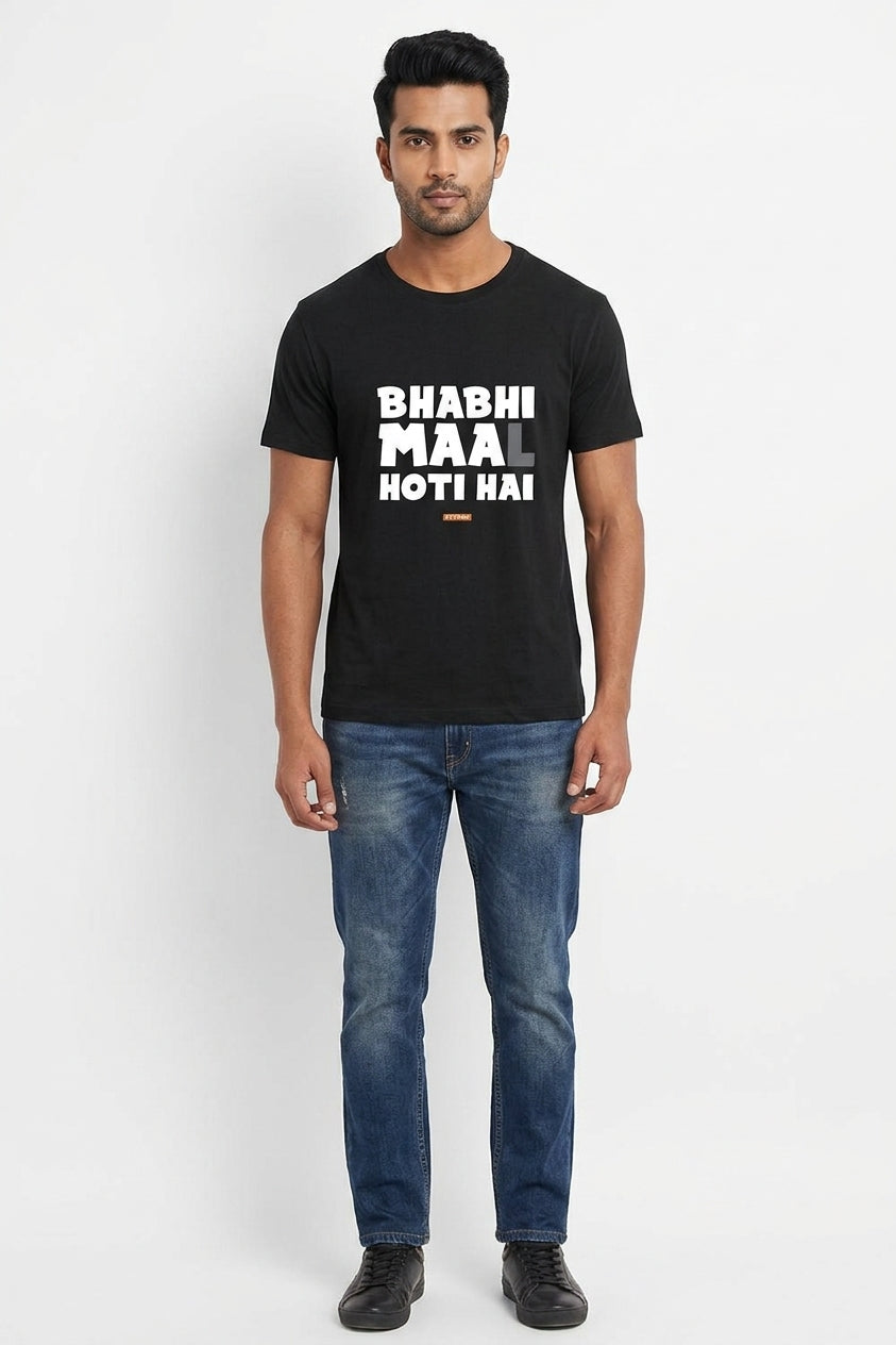 Bhabhi Maa(L) Hoti hai - Quirky Graphic T-Shirt Black Color