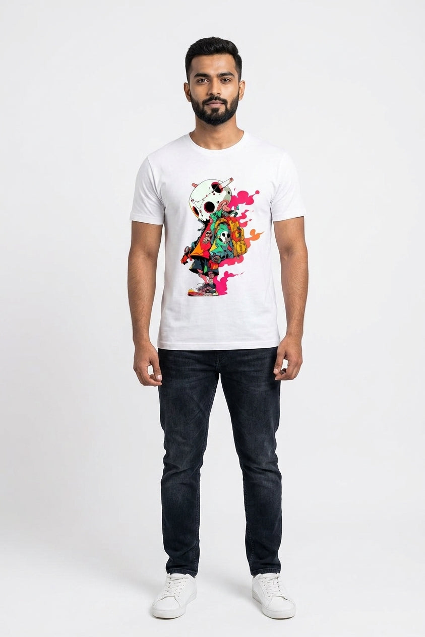 Pink Skull Graphic Printed White Tshirt