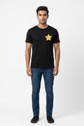 Pizza And Coke Graphic Printed Black Tshirt
