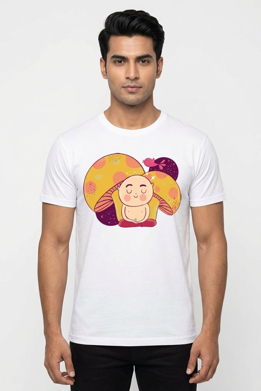 Meditating Monk Graphic Printed White Tshirt