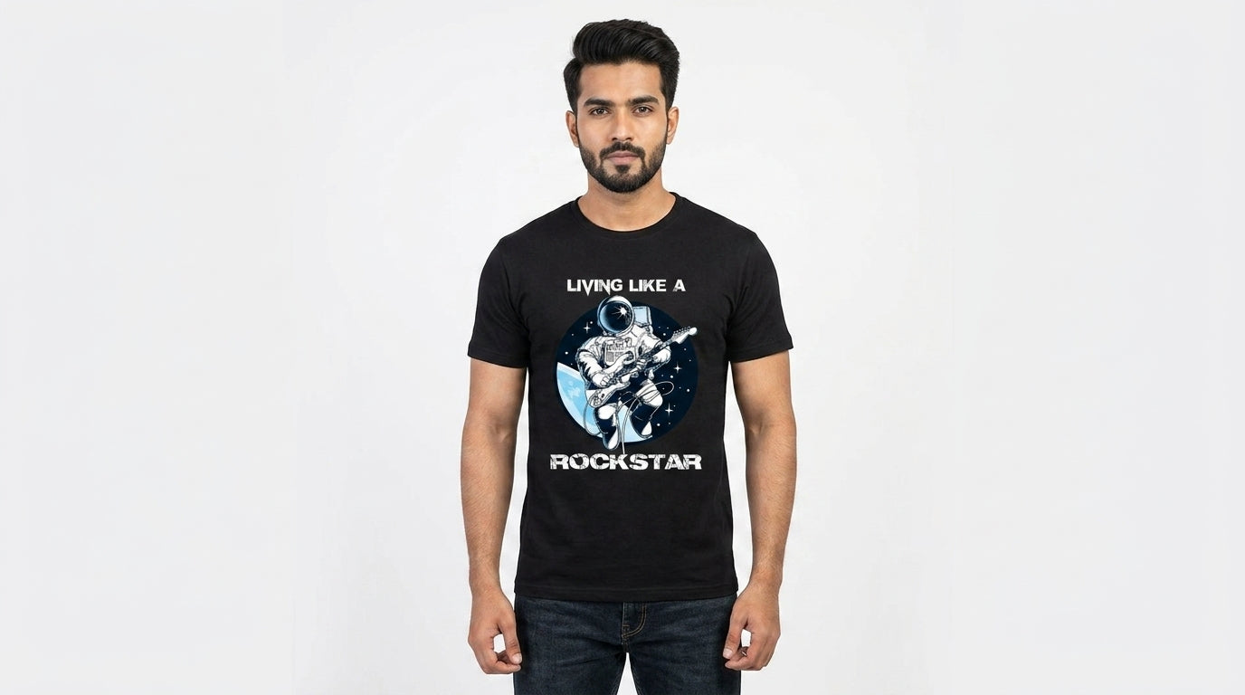 Living Like a Rockstar Graphic Printed Black Tshirt