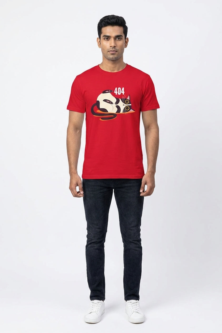 404 Cat : Graphic Printed Red Tshirt