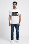Public Warning Graphic Printed White Tshirt