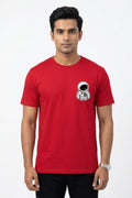 Astronaut Pocket Printed Graphic Red Tshirt