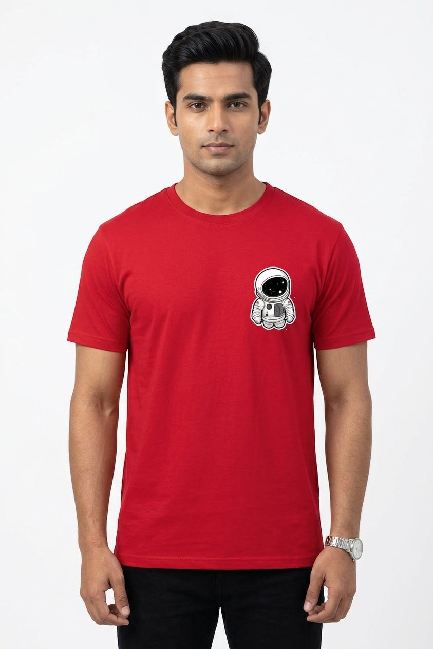 Astronaut Pocket Printed Graphic Red Tshirt