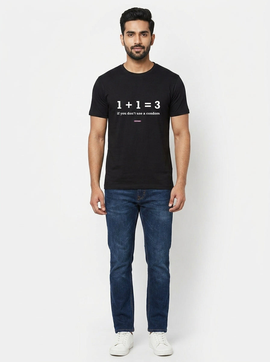One Plus One is Three - Quirky Graphic T-Shirt Black Color
