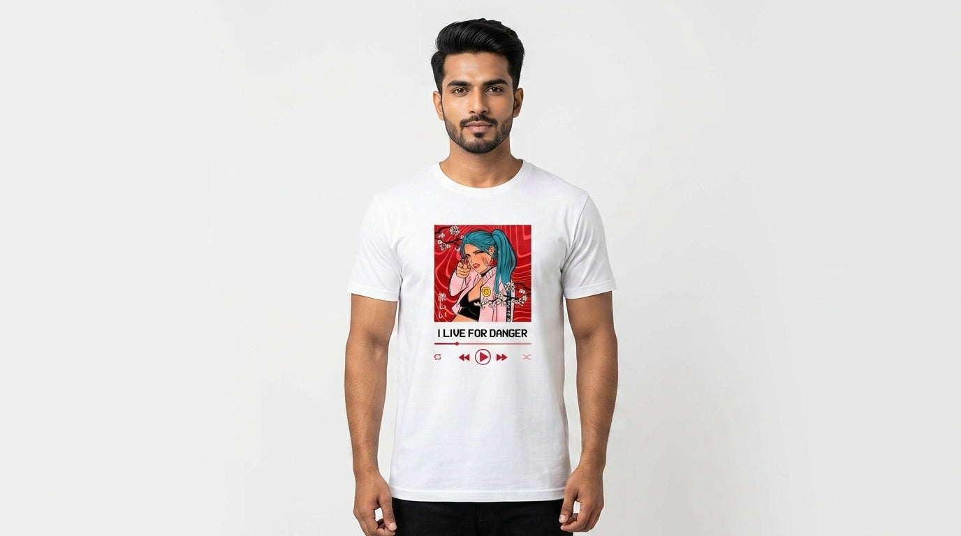 Live For Danger Graphic Printed White Tshirt