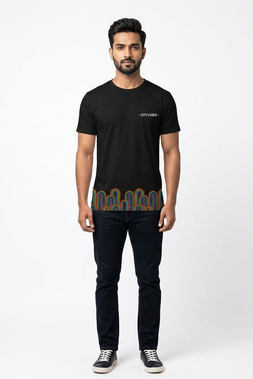 Rainbow Graphic Printed Black Tshirt