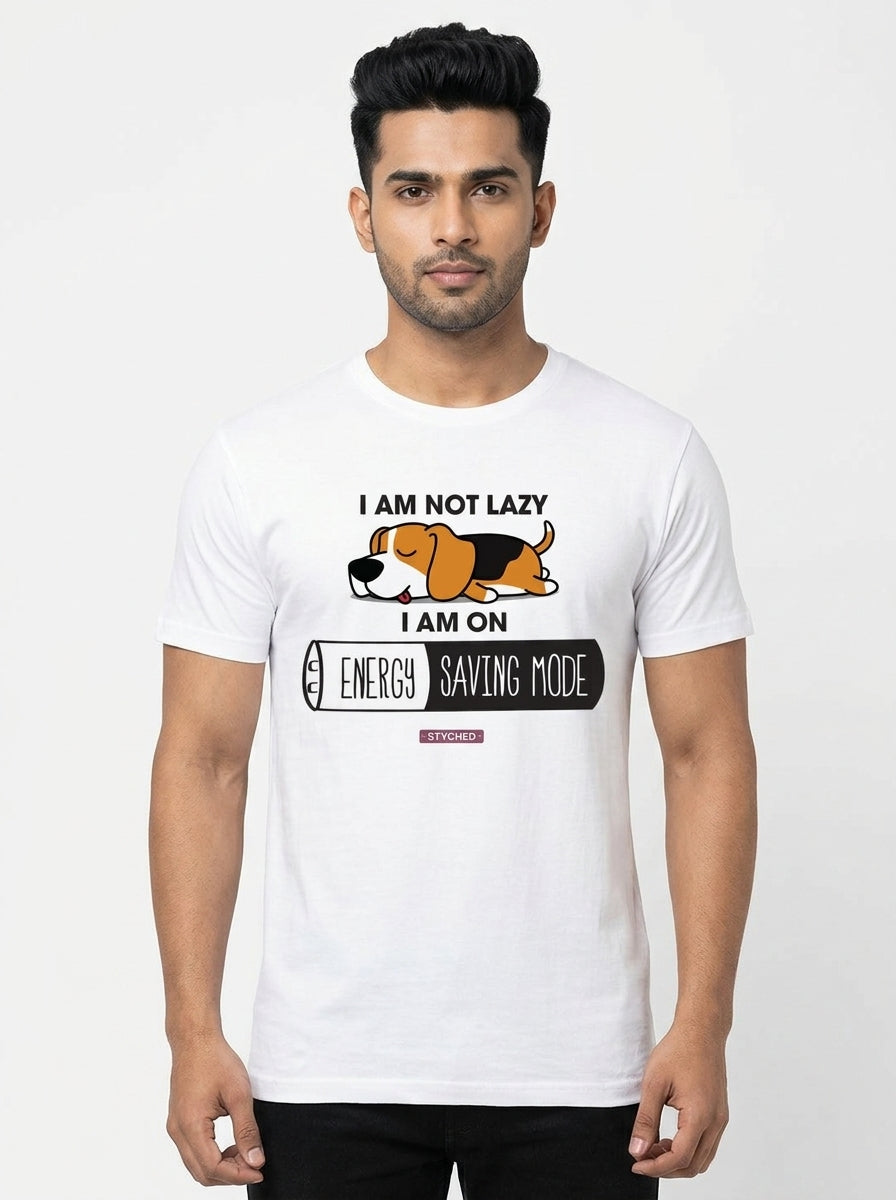 I Am Not Lazy, I am on Energy Saving Mode White graphic tee
