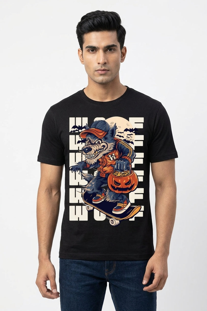 Wolf Graphic Printed Black Tshirt