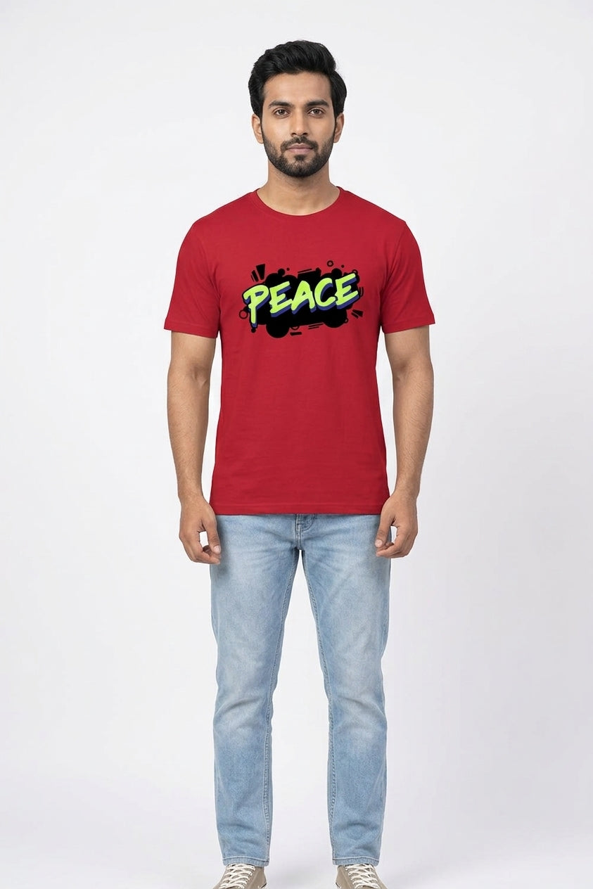 Peace Graphic Printed Red Tshirt