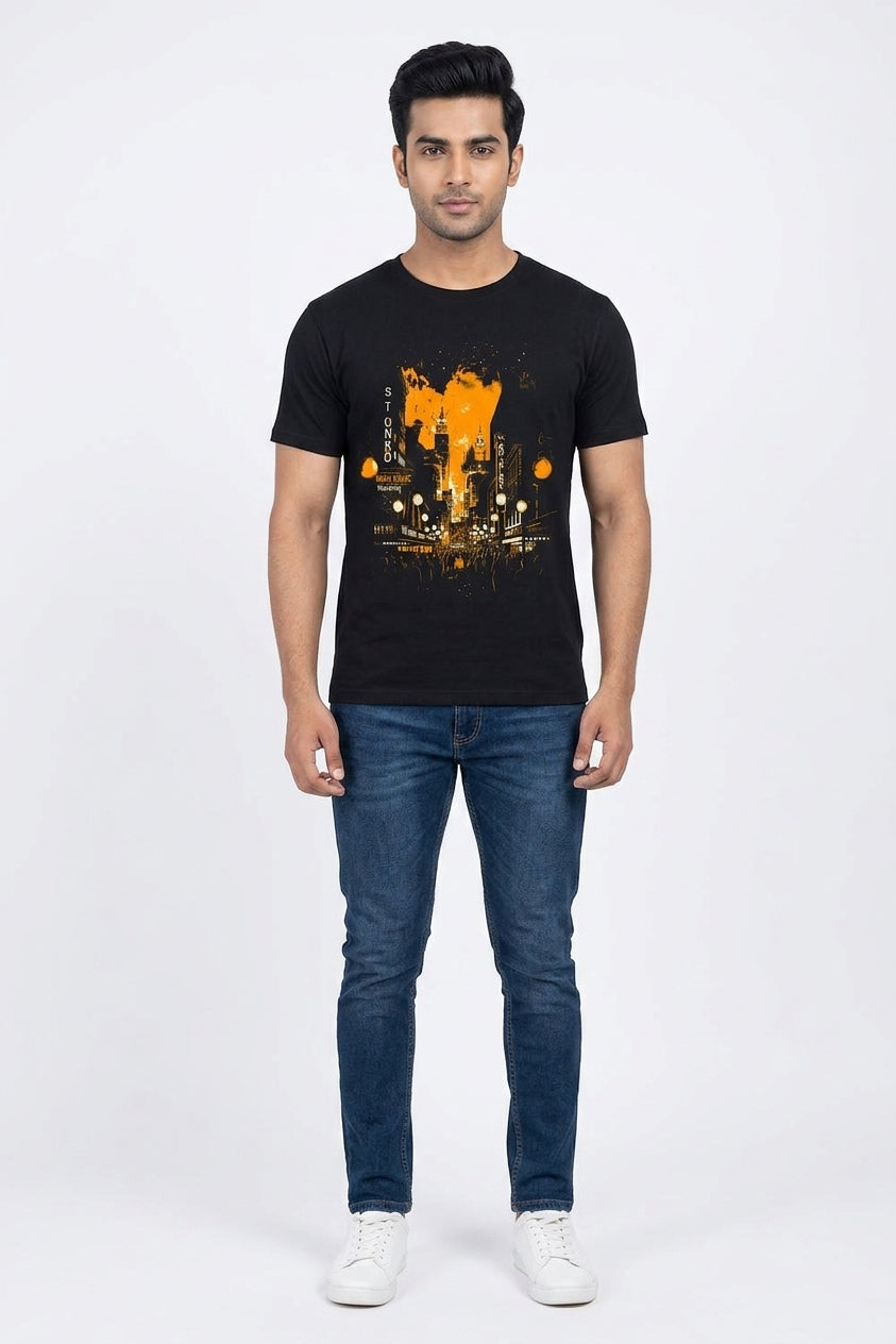 Stonko Black Graphic Printed Tshirt