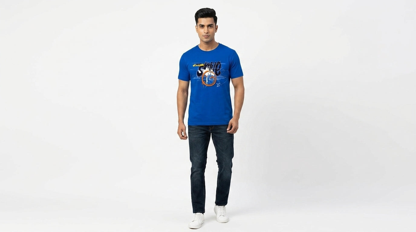 Just Smile Graphic Printed Blue Tshirt