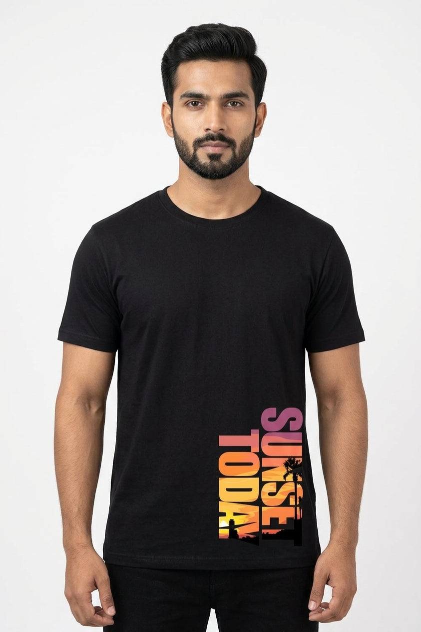 Sunset Today Graphic Printed Black Tshirt