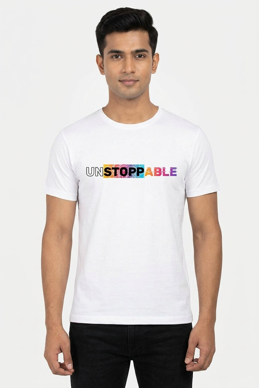 Unstoppable Minimalistic Colored patch white Tee Casual