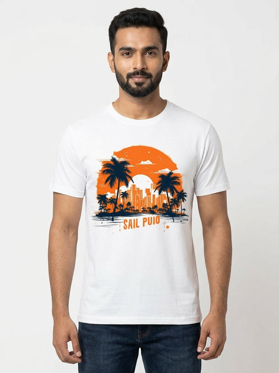 Sail Puio Graphic Printed White Tshirt