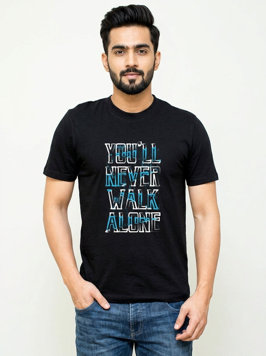 You'll never walk alone YNWA - Liverpool Fan Block Printed Black Tee