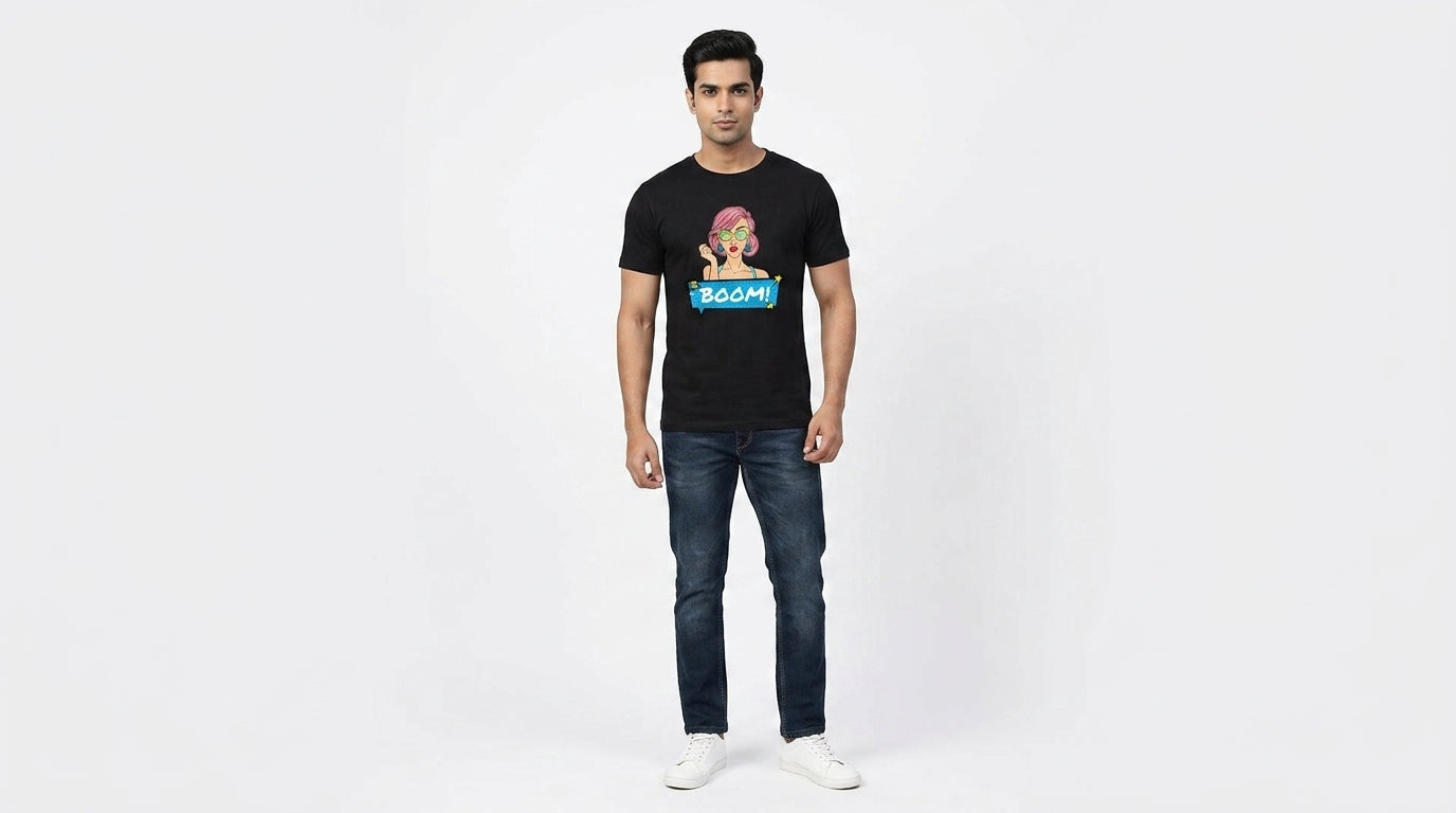 Boom Graphic Printed Black Tshirt