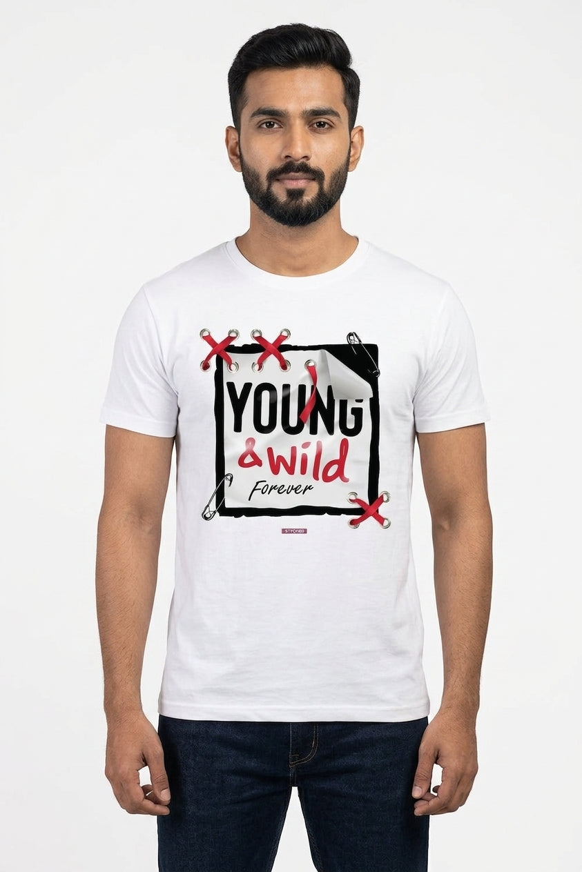 Young and Wild forever - Graphic printed white casual fashion tshirt