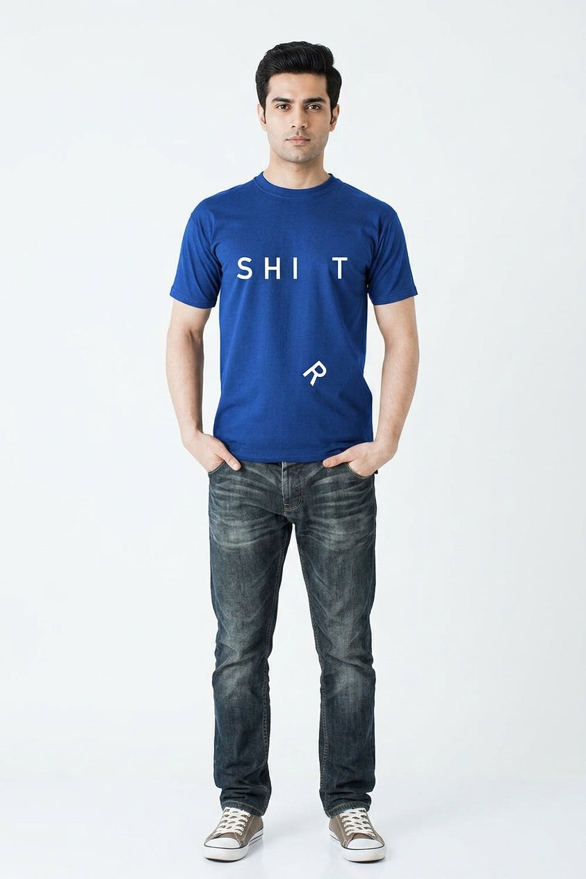 SHIRT - R Falling Off Graphic Printed Blue Cotton Tee