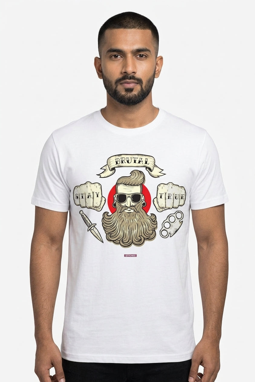 Brutal - Stay True Gangsta Tee White Casual Round Neck