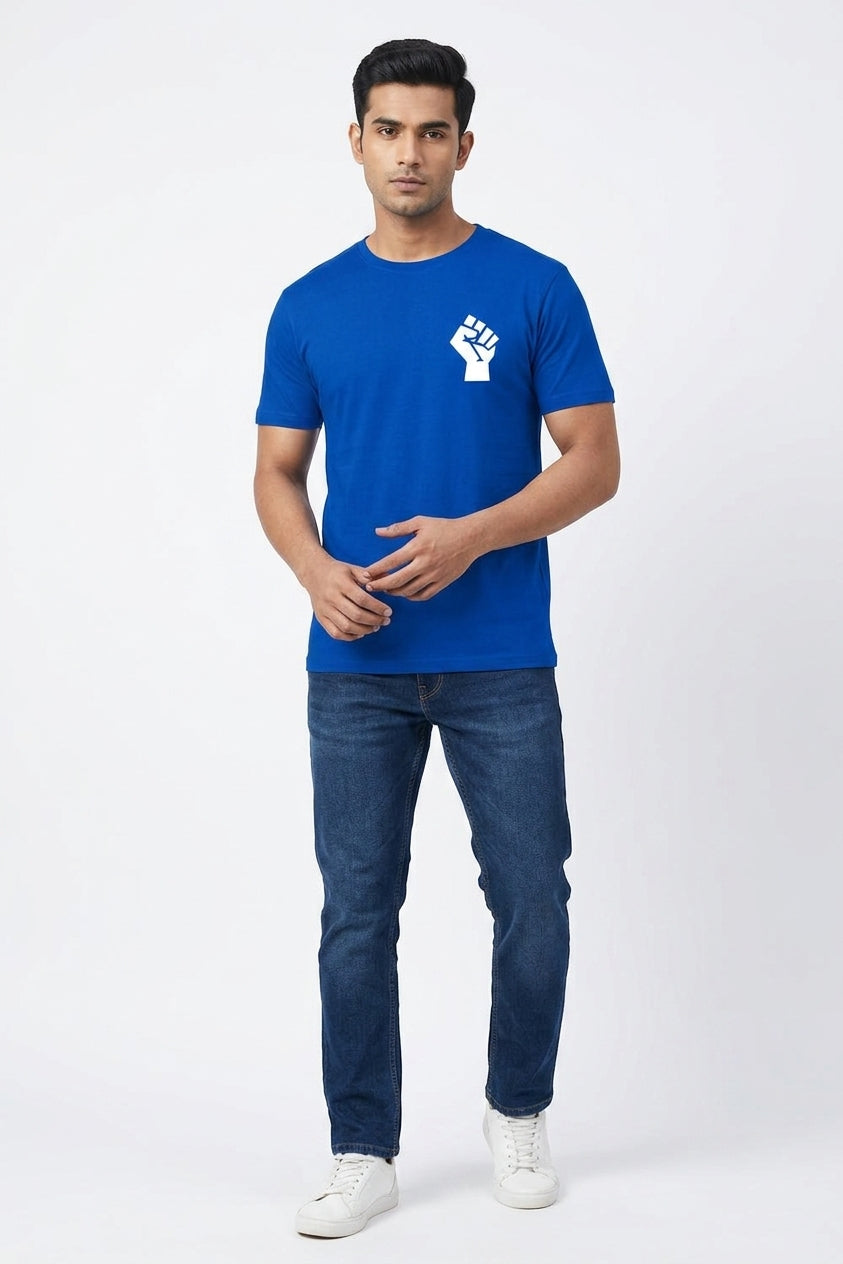 Raised Fist Graphic Printed Blue Tshirt