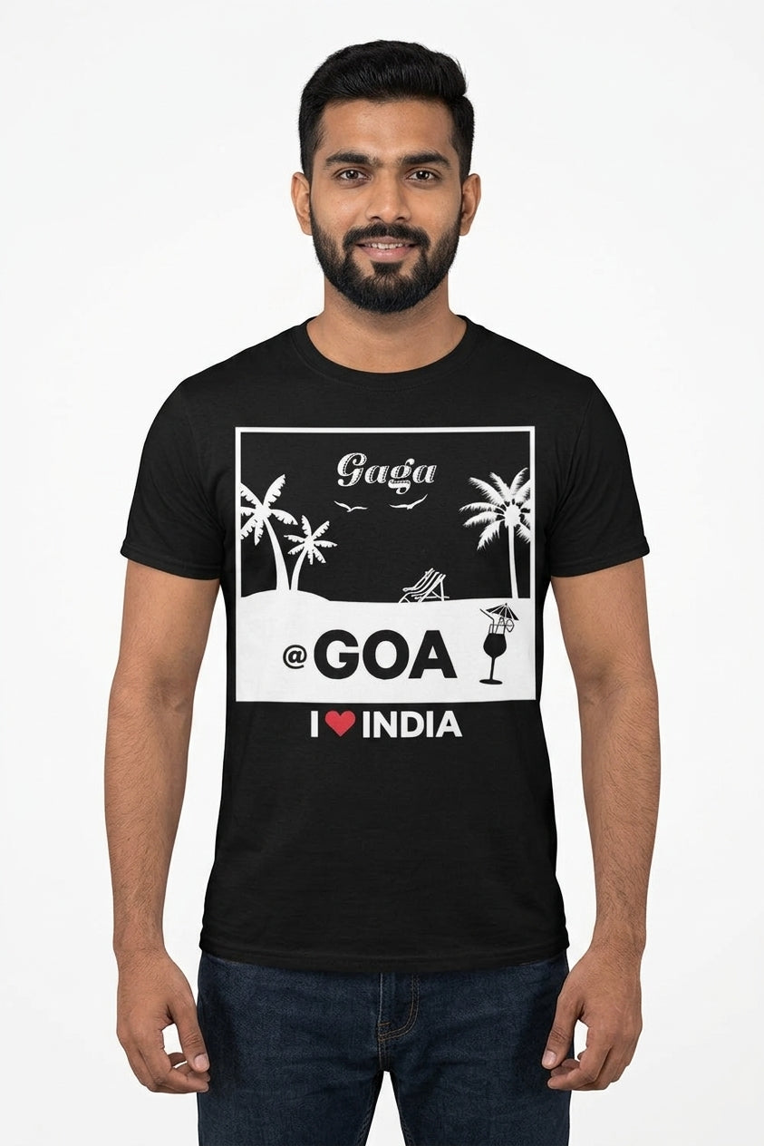 Gaga in Goa - Styched in India Graphic T-Shirt Black Color