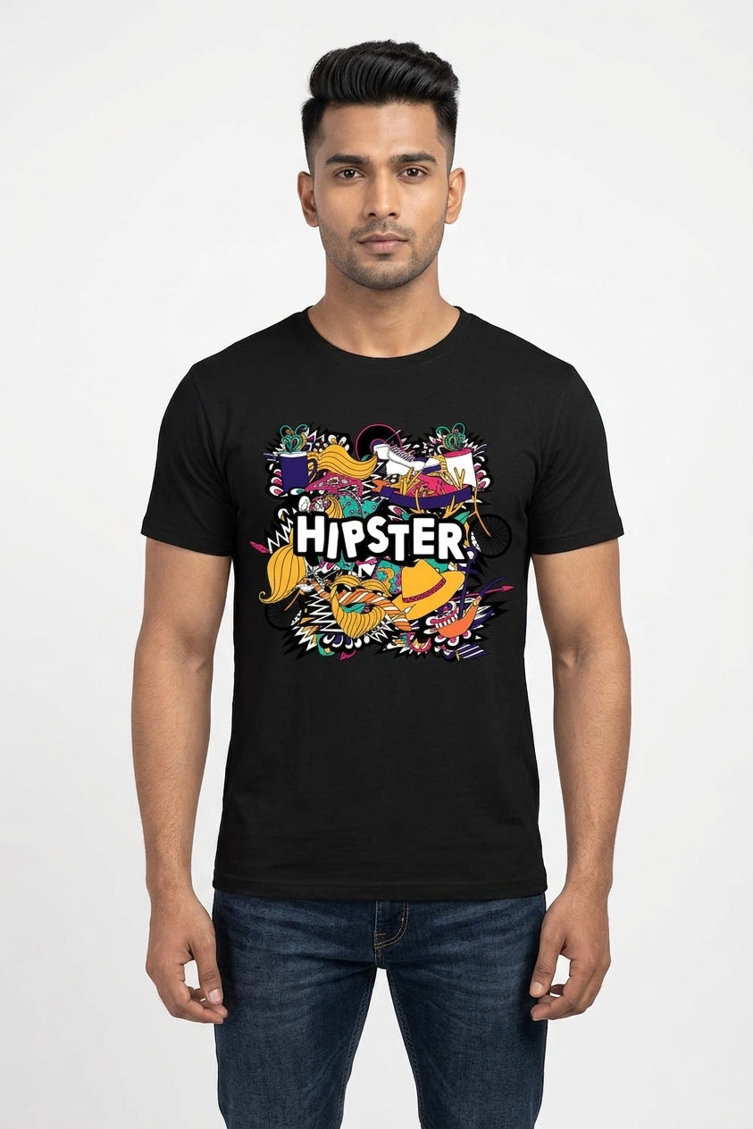 Hipster Graphic Printed Black Tshirt