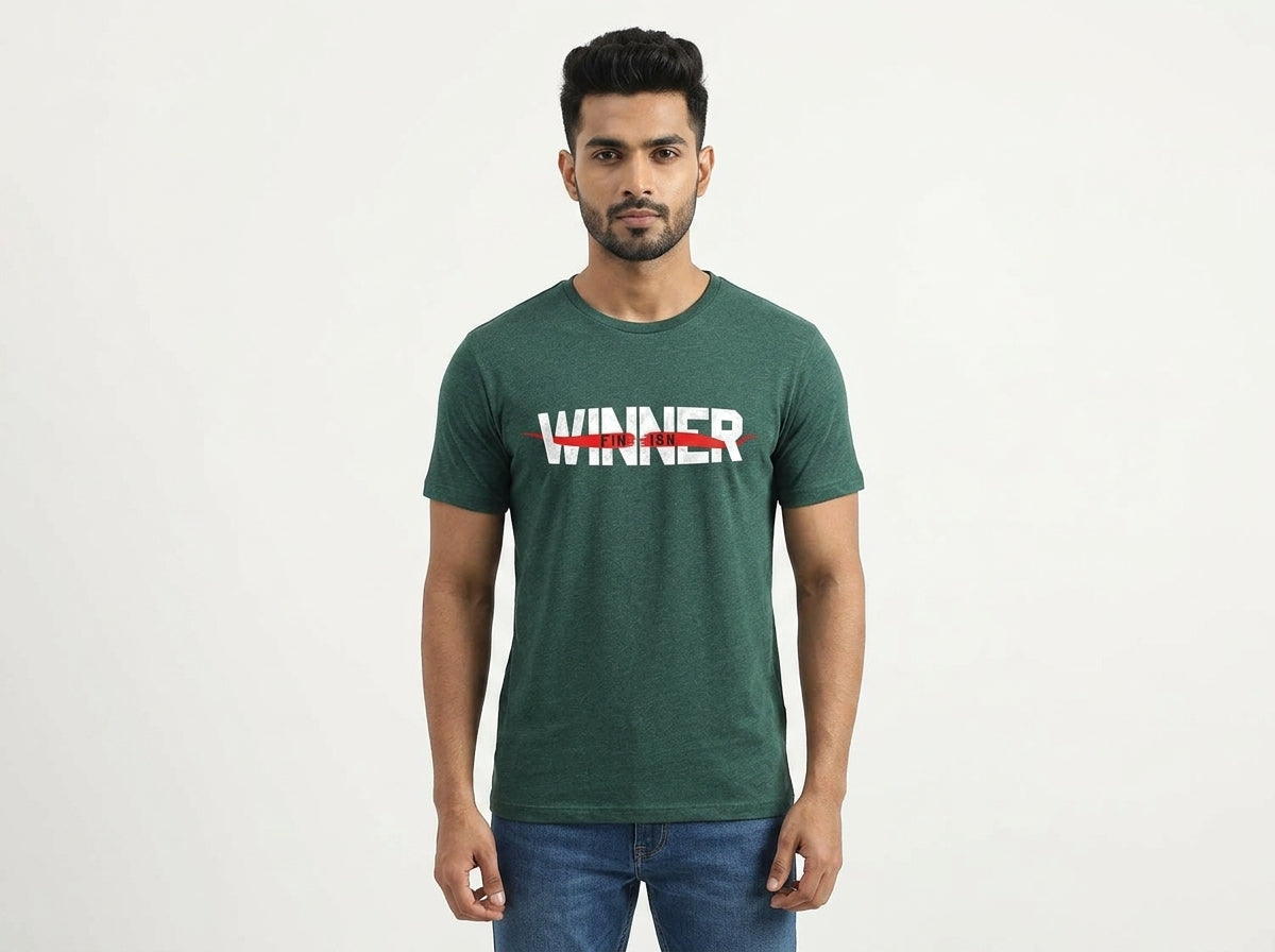 Winner Finish - The stuff of champions! Green round neck Tshirt