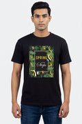 Spring in my Steps - Grunge Tropical Printed Black Tee