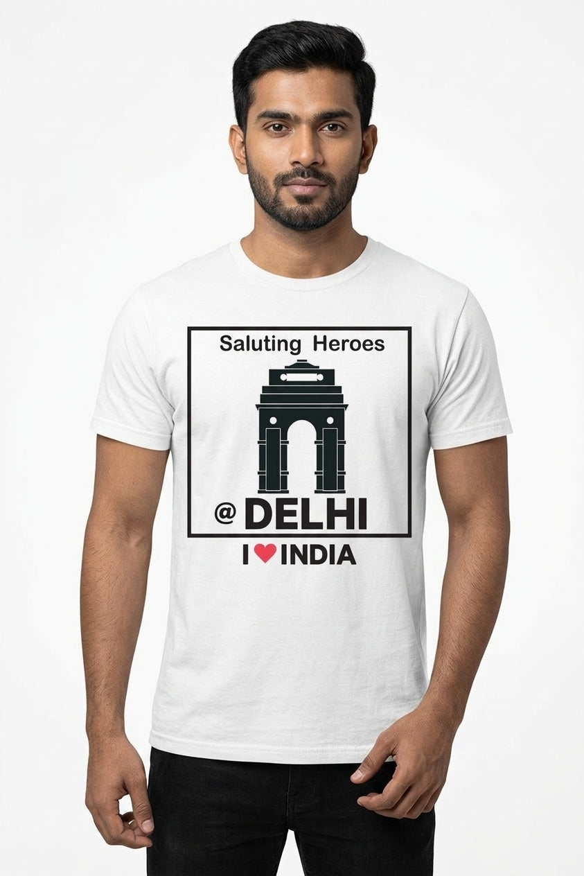 Delhi Saluting Our Heroes - Styched in India Graphic T-Shirt White Color