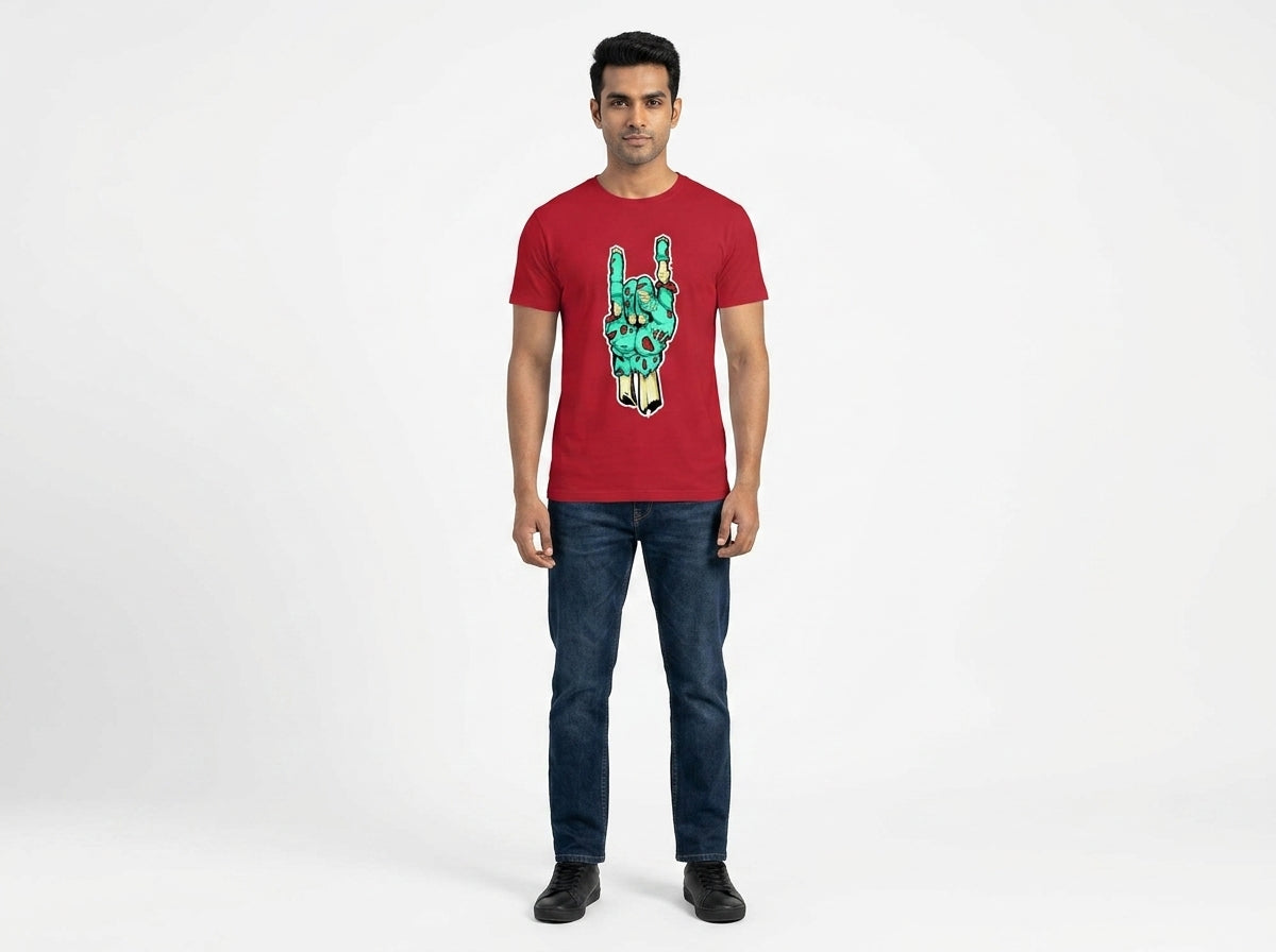 Metal Hand Zombie Graphic Printed Red Tshirt