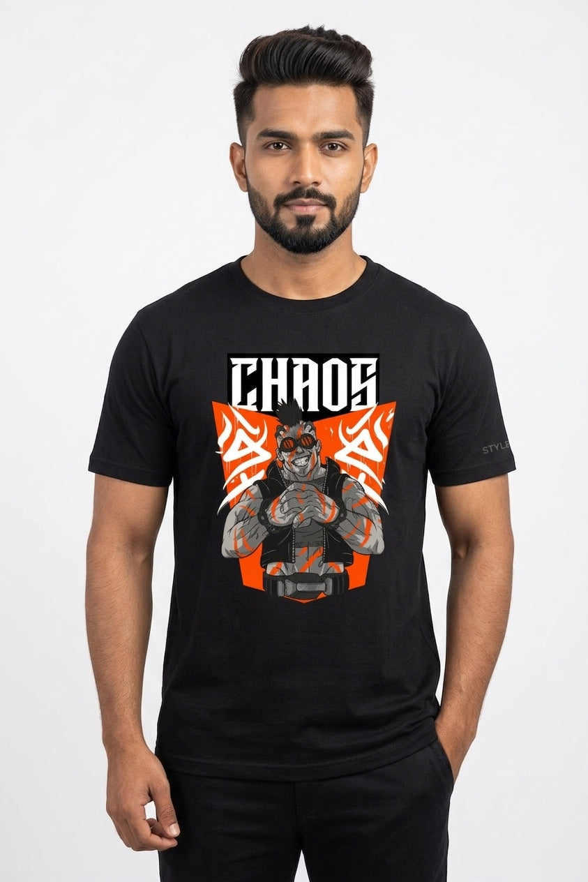 Chaos Graphic Printed Black Tshirt