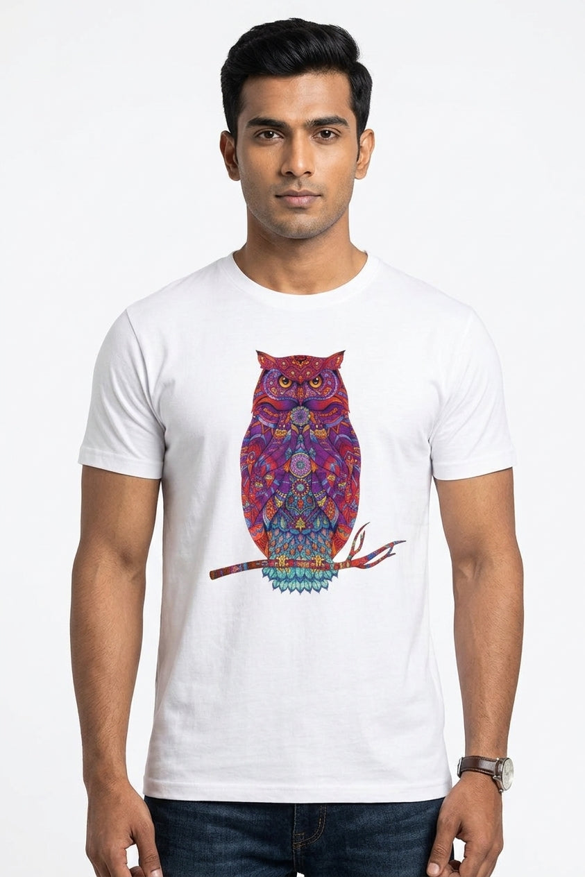 Owl Graphic Printed White Tshirt
