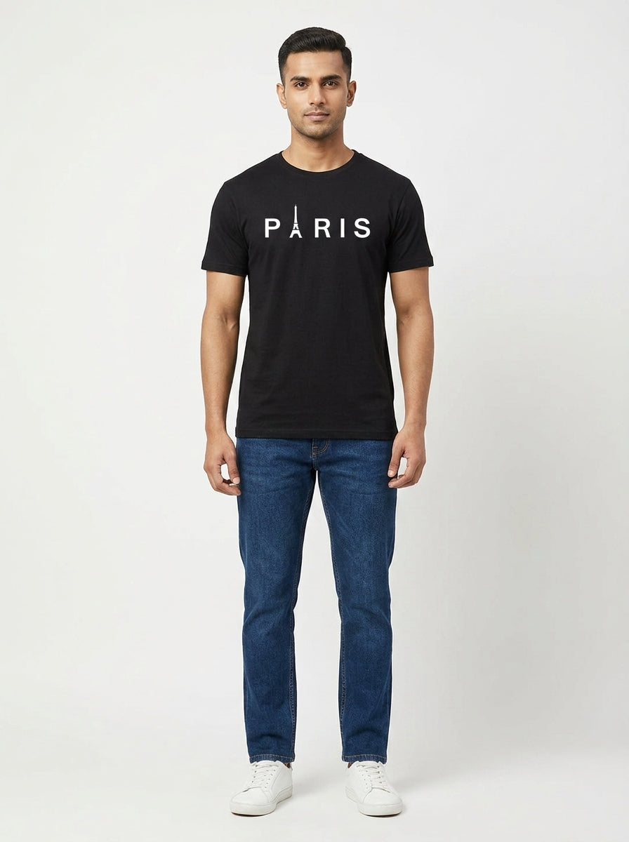Paris Graphic Printed Black Tshirt