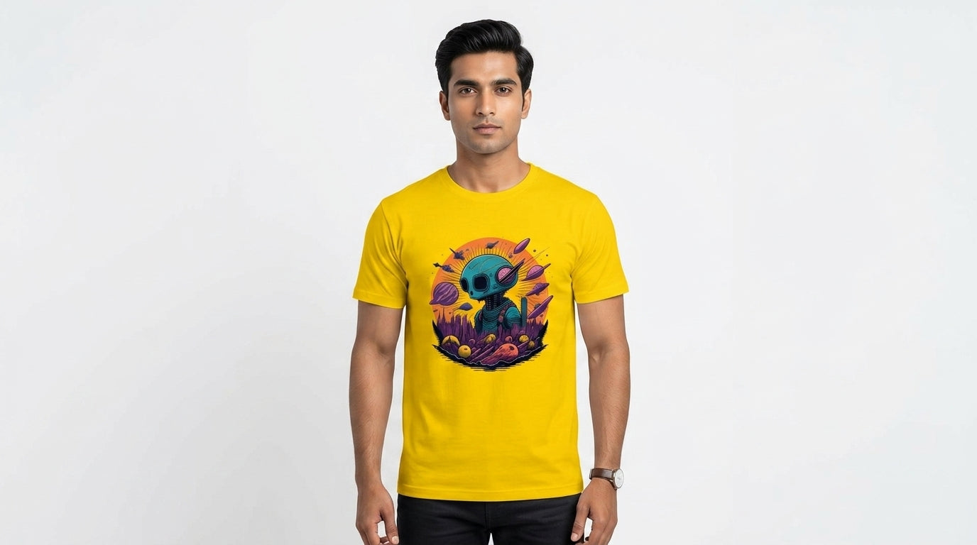 Alien Graphic Printed Yellow Tshirt