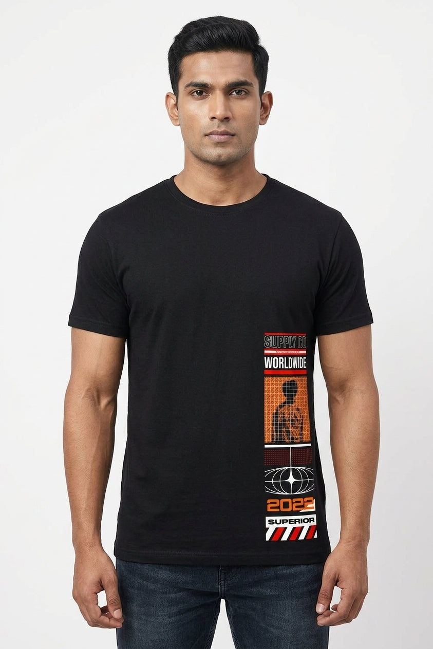 Worldwide Graphic Printed Black Tshirt